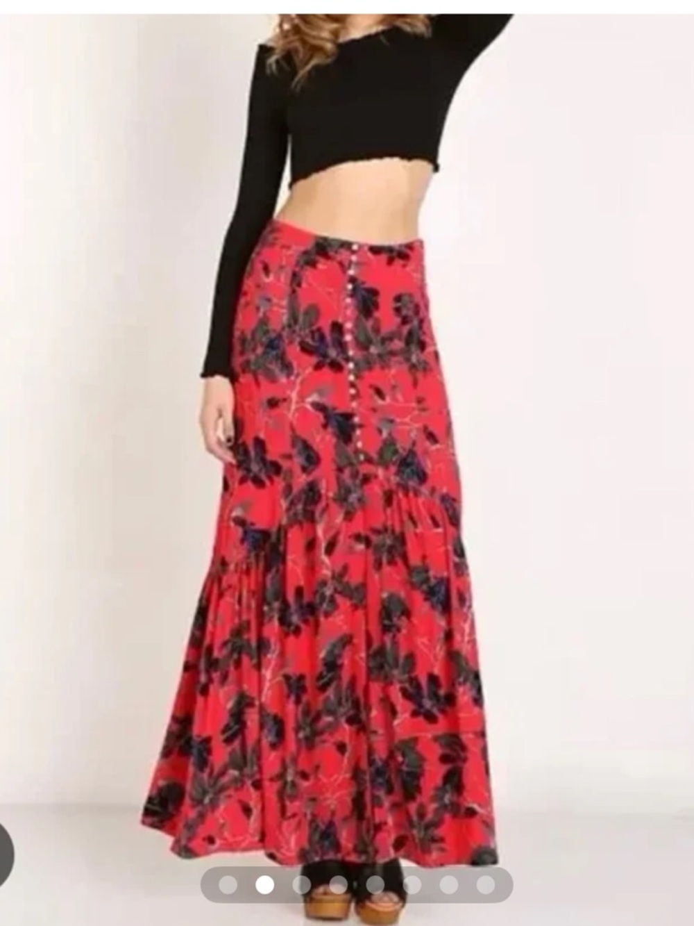 Free People Red Smooth Sailing Maxi Skirt with flaw - Picture 2 of 8